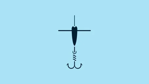 Blue Fishing hook and float icon isolated on blue background. Fishing tackle. 4K Stock Footage 231428670