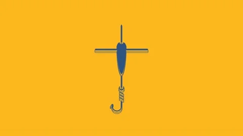 Blue Fishing hook and float icon isolated on orange background. Fishing tackle Stock Footage 234277328