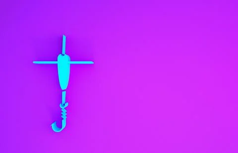 Blue Fishing hook and float icon isolated on purple background. Fishing tackl Stock Illustration