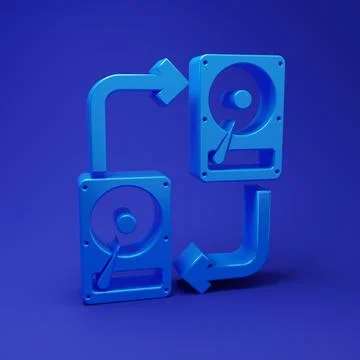 Blue A fixed data storage device hard disk with arrows, data copy icon isol.. Stock Illustration