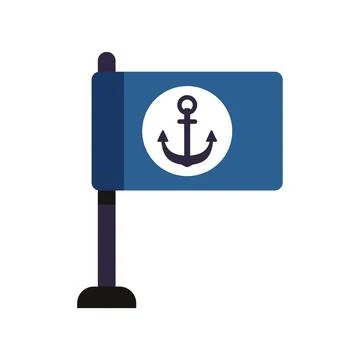 Blue flag with anchor symbol on white circle Stock Illustration
