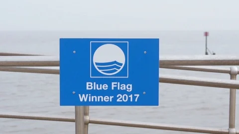 Blue flag beach sign Stock-Footage 88658604
