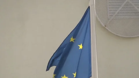 Blue flag of the EU in the wind Stock Footage 95599074