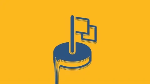 Blue Flag icon isolated on orange background. Victory, winning and conquer Stock Footage 234023738