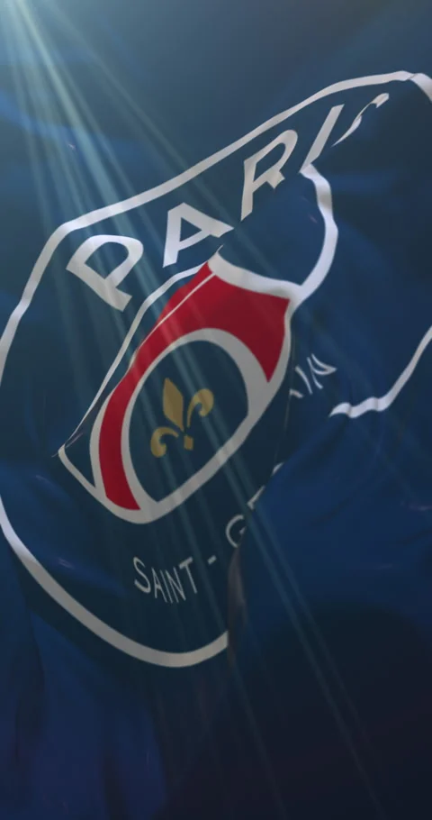 Blue flag of Paris Saint-Germain Football Club, loop. 4K Vertical. 11/04/2025 Stock Footage 308074576