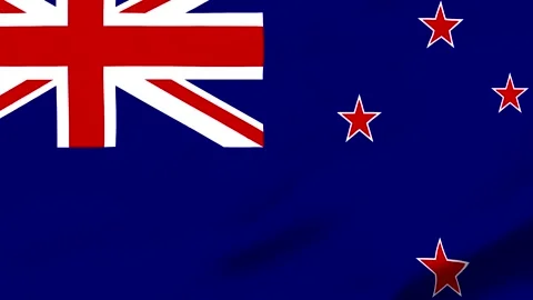 Blue flag with union jack and four red stars Vídeos de archivo 343573239