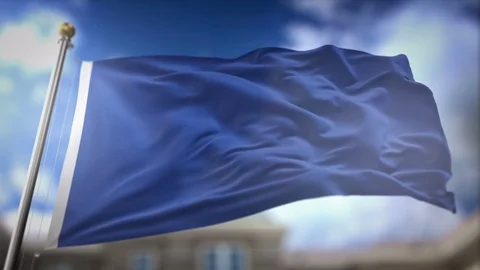 Blue Flag Waving Slow Motion 3D Rendering Blue Sky Background - Seamless Lo.. Stock Footage 75846853