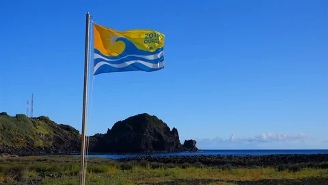 Blue Flag waving in the Wind - Pico Island, Azores Slow Motion Stock Footage 116445225