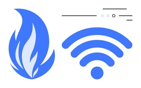 Blue Flame and wireless Signal Icons Representing Energy and Connectivity Illustrazione stock