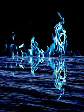 Blue flame fire with reflection in water Stock Illustration