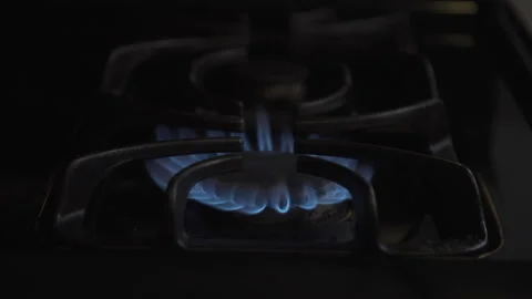 Blue Flame lighting on stove Stock Footage 236665861