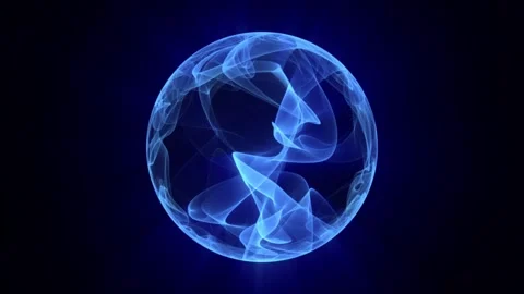 Blue flame sphere with shiny fire tongues fluttering on a dark background Stock Footage 280579581