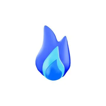 Blue flame, volumetric 3d icon, vector illustration isolated on white Stock Illustration