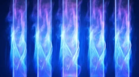 Blue flames rising inside vertical glass tubes on black Stock Footage 331450356