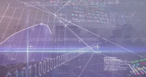 Blue flare activating finance data overlay, graphs and percent callouts evolving Stock Footage 332275413