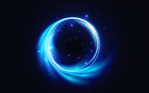 Blue flare circle, glowing light effect, neon glow energy shape, abstract Stock Illustration
