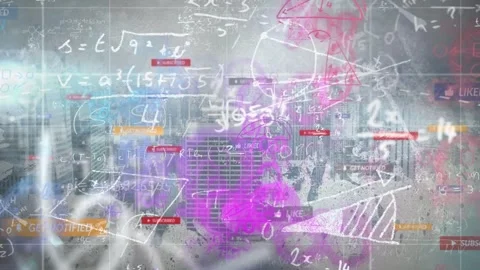 Blue flare growing initiating equations, diagrams, smudges drifting, tags 動画素材 332746872