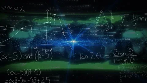 Blue flare pulsing causing math drawing sine plot forming cone rising showing Stock Footage 335761894