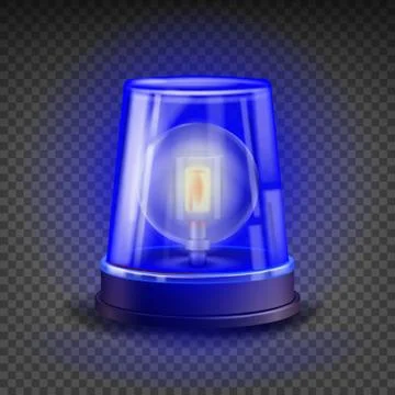 Blue Flasher Siren Vector. 3D Realistic Object. Light Effect. Rotation Beacon 스톡 일러스트