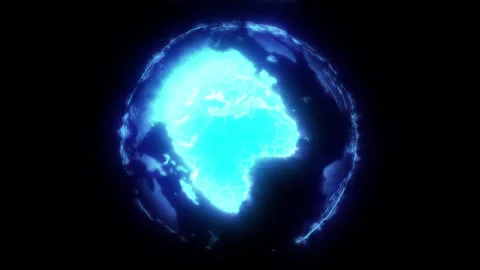 Blue flashes engulfed the continents on the transparent holographic globe. Stock Footage 249233359