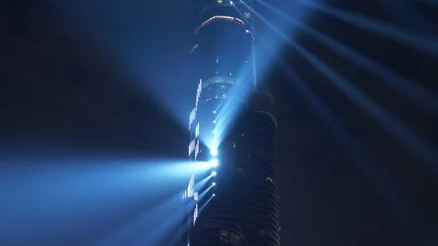 Blue Flashing Lights Lite Up Sky in Dark Night Stock Footage 103597682