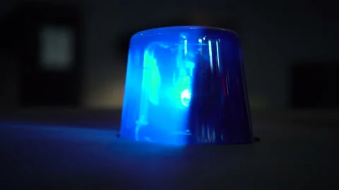 Blue flashing warning light in the dark close up. Stock Footage 147741578