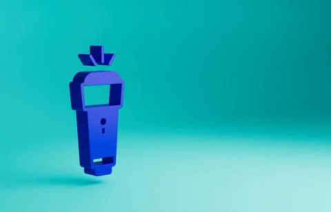 Blue Flashlight icon isolated on blue background. Minimalism concept. 3D render Stock Illustration