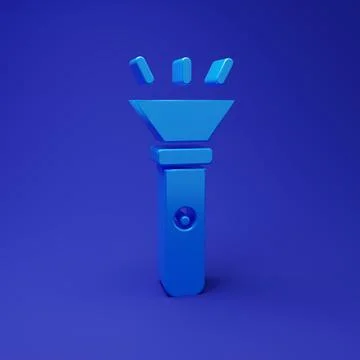 Blue Flashlight icon isolated on blue background. Minimalism concept. 3D re.. Illustrazione stock