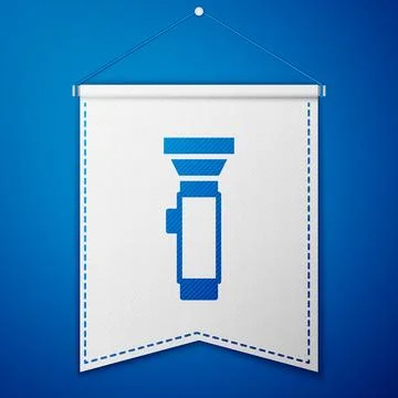 Blue Flashlight icon isolated on blue background. White pennant template. V.. Illustration