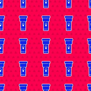 Blue Flashlight icon isolated seamless pattern on red background. Vector Stock Illustration