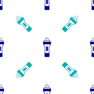 Blue Flashlight icon isolated seamless pattern on white background. Vector 스톡 일러스트