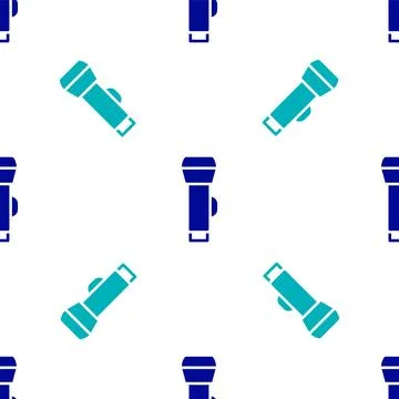 Blue Flashlight icon isolated seamless pattern on white background. Vector 스톡 일러스트
