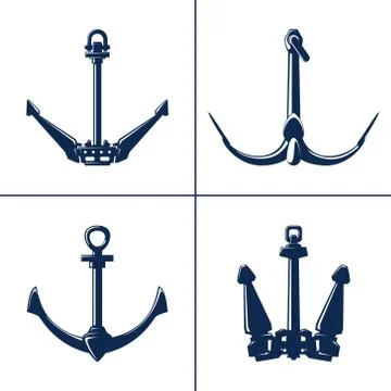 Blue flat anchor isolated on white background 스톡 일러스트