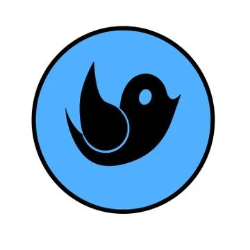 Blue flat button with black bird vector Stock Illustration