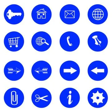 Blue flat buttons with internet icons Stock Illustration