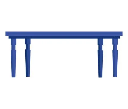 Blue flat design dining table isolated on white. Classic wooden table without Stock Illustration
