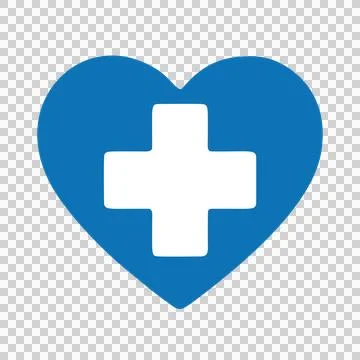 Blue Flat Design Heart Shape with White Medical Cross Symbol Icon Stock Illustration
