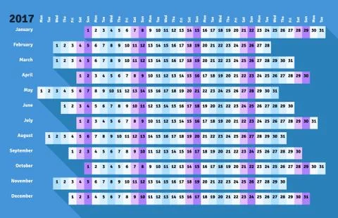 Blue flat linear calendar 2017 with long shadow Illustrazione stock