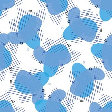 Blue flat style abstract vector banner seamless pattern. Modern geometric liq Stock Illustration