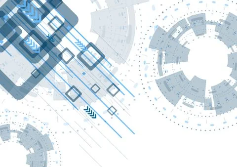 Blue flat tech abstract background with gears and arrows Stock Illustration
