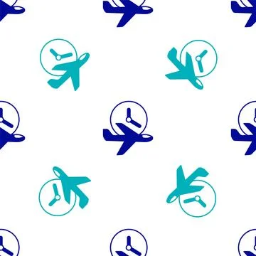 Blue Flight time icon isolated seamless pattern on white background. Vector Stock Illustration