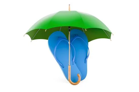 Blue flip-flops under umbrella, 3D rendering Stock Illustration
