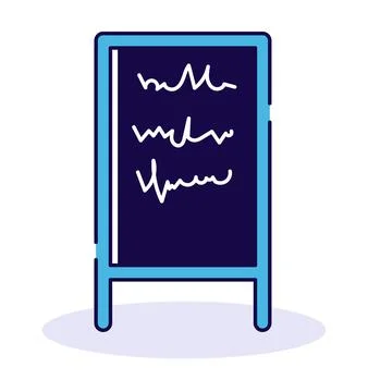 Blue flipchart board with white scribbles resembling graphs or charts. Office Illustrazione stock