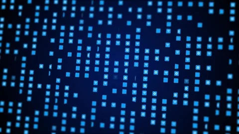 Blue floating app icon background wireless symbols, gear buttons, square tiles Stock Footage 333977400