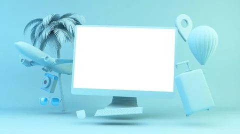 Blue floating computer Illustrazione stock