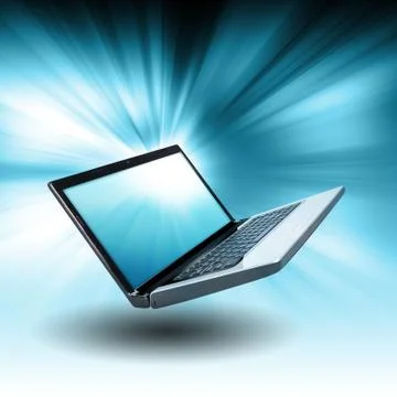 Blue Floating Computer Laptop with Glow Stock Illustration