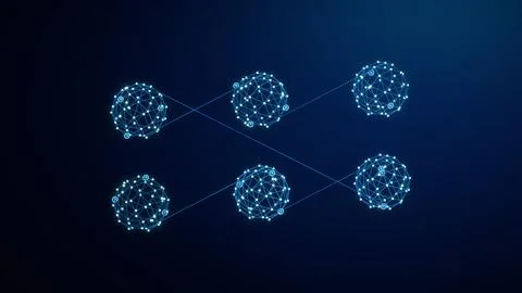 Blue Floating Neural Cell Network Technology Background Stock Illustration