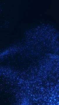 Blue floating particles forming soft glowing disperse cloud in dark space. .. Stock Illustration