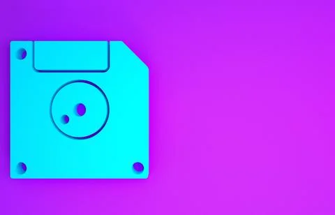 Blue Floppy disk for computer data storage icon isolated on purple background Stock Illustration