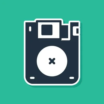 Blue Floppy disk for computer data storage icon isolated on green background Illustrazione stock